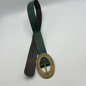 Vintage Green and Brown Belt with Gold Buckle
